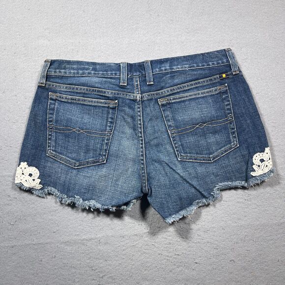 Lucky Brand Shorts Women 29 Distressed Cutoff Denim Lace Trim Blue Jean Y2K - Picture 9 of 10